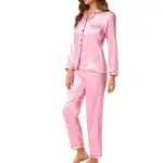 Pink Stitched Silk Night Suit