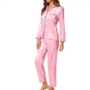 Pink Stitched Silk Night Suit